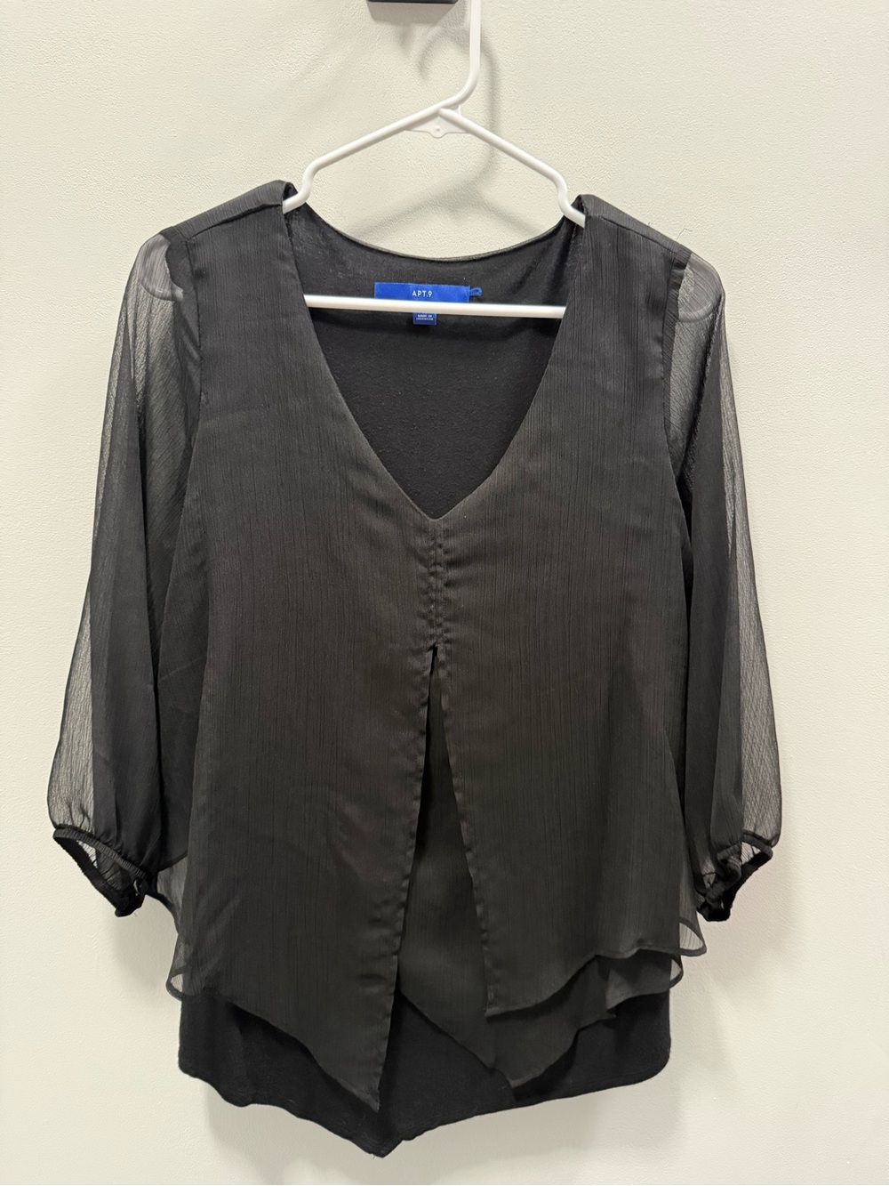 Apt. 9 Black V-Neck Layered Chiffon Sleeve Blouse